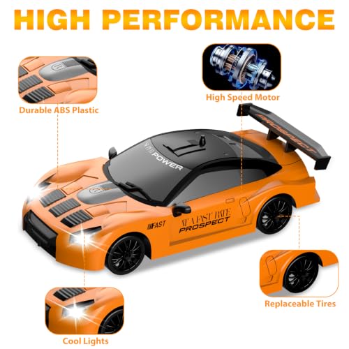 RC Drift Car 1/24 2.4GHz Remote Control Car 4WD High Speed Drifting RC Cars with LED Light and Drift Tires Racing Toy Cars for Boys Girls Kids Adults (Orange) - color: F.orange