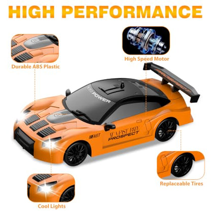 RC Drift Car 1/24 2.4GHz Remote Control Car 4WD High Speed Drifting RC Cars with LED Light and Drift Tires Racing Toy Cars for Boys Girls Kids Adults (Orange) - color: F.orange