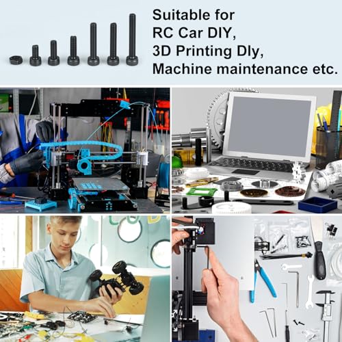 M3 Screw and Nut Assortment Kit for 3D Printer DIY - 400 Pcs Bolts and Nut Assortment Hex Socket Head Cap with Storage Box for RC Cars, DIY Projects,12.9 Grade Alloy Steel