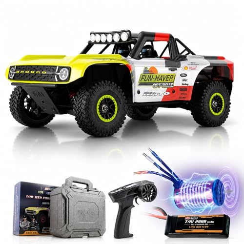 FMS 1/18 RC Truck FSC18 Ford Bronco, Officially Licensed by Ford Short Course RC Car, 4x4 Off-Road RC Crawler with LED Lights, and Quick-Release Body-RTR (Race Livery A (Brushless Version)) - style: Race livery A-Brushless version