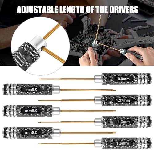 Professional RC Titanium Plated Ti Coated Hex Screwdriver Set 7PCS | Precision Hexagon Allen Kit (0.9-3.0mm) for RC Car, Drone, Helicopter, Durable RC Tool Kit