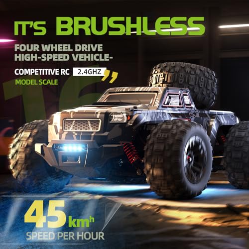 【Modular battery】All Terrain 2.4GHz 1/16 RTR Brushless Fast RC Cars, Max 42mph Electric Off-Road RC Truck, 4X4 Remote Control Car High-Speed Offroad RC Truggy speedy outdoor fun hobby for Adult