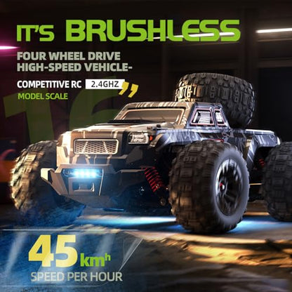 【Modular battery】All Terrain 2.4GHz 1/16 RTR Brushless Fast RC Cars, Max 42mph Electric Off-Road RC Truck, 4X4 Remote Control Car High-Speed Offroad RC Truggy speedy outdoor fun hobby for Adult
