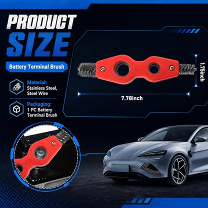 4 in 1 Car Battery Terminal Cleaning Brush with Ergonomic Handle | Portable Auto Battery Cleaner Brush Tool,Universal Car Batterys Cleaner Kit for Batterys Maintenance,Piping Engineering