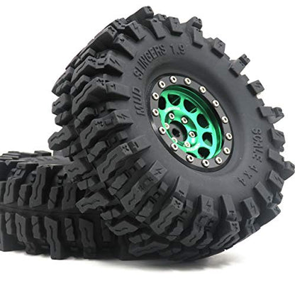RC 1.9 Mud Slingers Tires Soft Sticky Tyre 120mm & 1.9 Beadlock Wheel Green Black For 1/10 Rock Crawler Axial SCX10 Capra Traxxas TRX4 Redcat Gen8, (4-Pack) - color: Green & Black