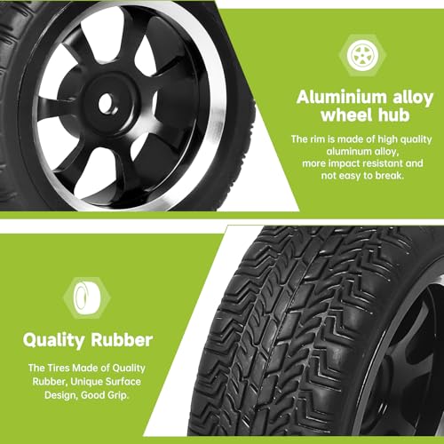 Preglued 2.64" OD Aluminum Metal 12mm Hex Wheels and Tires Set for 1/10 On-Road Racing RC Touring Cars Drift, Compatible with Traxxas 4Tec 2.0/3.0, Tamiya TT01 TT02, HPI RS4, Redcat(Color E) - color: Color E