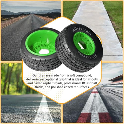 1/10 RC Short Course Truck Rubber Tires & Nylon Rims - 12mm/17mm Hex, Green | All-Terrain Tires and Wheels Compatible with 1/10 Traxxas Slash 4WD 2WD Arrma Senton Axial Losi Redcat RC Buggy, 4-Pack - color: Green