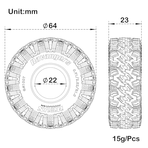 MEUS RACING 1.0 Tires - MS6 Ravangers Tires for TRX4M SCX24 FCX24 AX24 1/24 1/18 RC Crawler, 0.91/2.52/R1.0, #M1007 - size: M1007