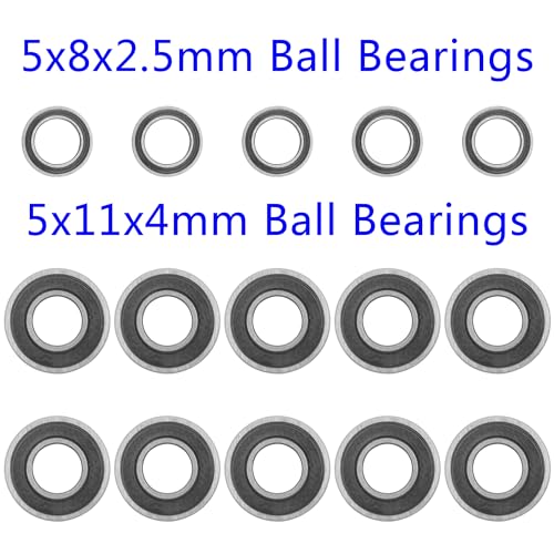 15Pcs ShareGoo RC Rubber Sealed Ball Bearings Kit 5x8x2.5mm 5x11x4mm Compatible with Tamiya Grasshopper Lunchbox Hornet 1/10 RC Car Upgrade Parts