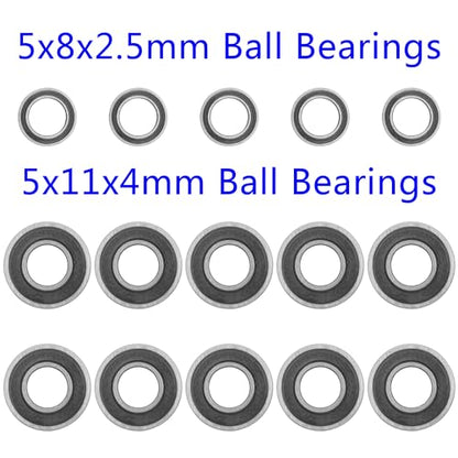 15Pcs ShareGoo RC Rubber Sealed Ball Bearings Kit 5x8x2.5mm 5x11x4mm Compatible with Tamiya Grasshopper Lunchbox Hornet 1/10 RC Car Upgrade Parts