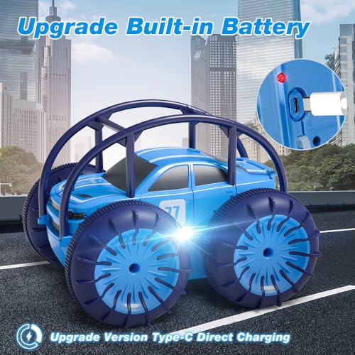 MaxTronic Amphibious Remote Control Car,Rechargeable RC Cars Toy 360° Flips Rotation Stunt Crawler 15KM/H 4WD All Terrain Outdoor Indoor Toy for Kids Boys Girls 3-12 - color: Blue