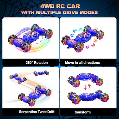 Remote Control Car, 4WD Transform Off-Road Gesture Sensing RC Stunt Car | 2.4GHz Hand Controlled Twist Car with Lights & Music, 360° Rotation, Birthday Gift Ideas for Kids Ages 6 7 8 9 10 11 12 - color: Blue