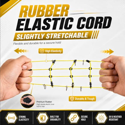 1:24 RC Roof Cargo Net with Hooks, 80x65mm Elastic Luggage Net for Axial SCX24 90081 AXI00002 AXI00001 AXI90081 C10 JLU Gladiator Bronco TRX4M 1/24 1/18 RC Crawler Scale Accessories, Yellow - color: Yellow