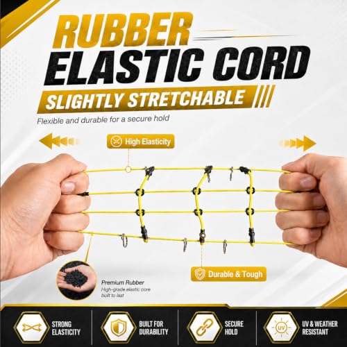 1:24 RC Roof Cargo Net with Hooks, 80x65mm Elastic Luggage Net for Axial SCX24 90081 AXI00002 AXI00001 AXI90081 C10 JLU Gladiator Bronco TRX4M 1/24 1/18 RC Crawler Scale Accessories, Yellow - color: Yellow