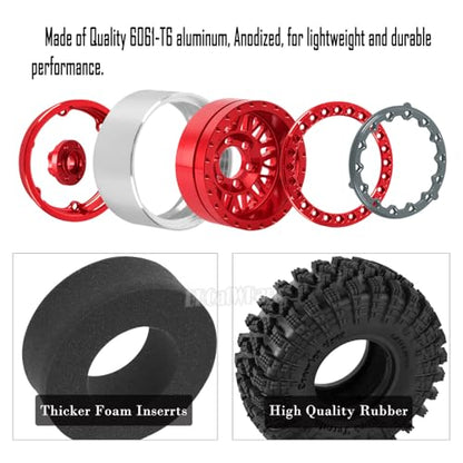 RC 1.9 Wheel Tires for 1/10 TRX4 TRX6 SCX10 SCX10 II 90046 SCX10 III AXI03007 SCX10 Pro Gen7/8 D90 VS4-10 MST CFX RC Crawler Car,12mm Hex Wheels Rims and Rubber Tires w/Sponge,Red - color: Red - (1.9 Beadlock Wheel)
