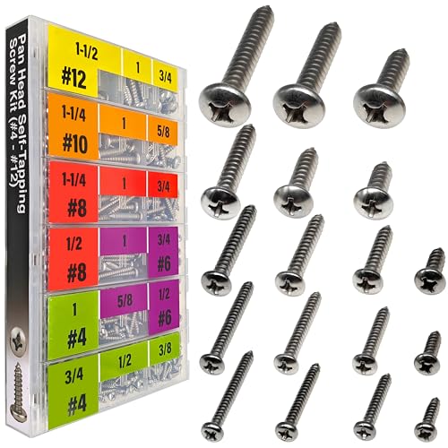 EEEEE Self Tapping Screws Assortment Set 552pcs, Assorted Screws SAE #4#6#8#10#12 304 Stainless Steel Sheet Metal Screws Kit Phillips Drive Wood Screw Assortment (SAE Pan Head 552pcs) - size: SAE Pan Head 552pcs