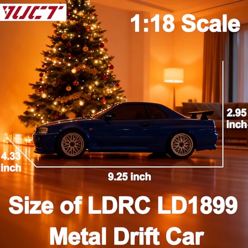 YUCT 1/18 RC Drift Car,2.4Ghz RWD LDRC Drift Car with Metal Tires & Gyro | LD1899 Nissan Skyline Alloy Shell - color: Ld1899-blue