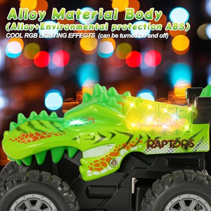 Monster Trucks Toys,2.4GHz Remote Control Car For Boys 4-7,Dinosaur Metal Shell & RGB Light,360° Spin & Walk Upright, With Built-In USB-C Rechargeable Battery,Christmas& Birthday Creativity Gifts.