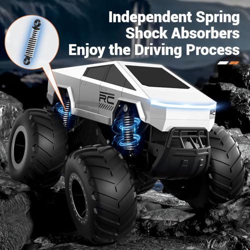Amphibious Remote Control Truck Toy, 1:16 4WD 2.4GHz Waterproof RC Monster Car Off Road All-Terrain with Headlights and Rechargeable Battery Gifts for Kids Adults Age 6+