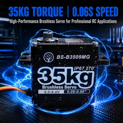 35KG Brushless Large Torque HV Full Metal Gear IP67 Waterproof Steering Digital Servo with 25T Servo Horn for RC Car Robot Boat Truck Robot Parts (BS-B3509MG-270 Degree) - color: Bs-b3509mg-270 Degree