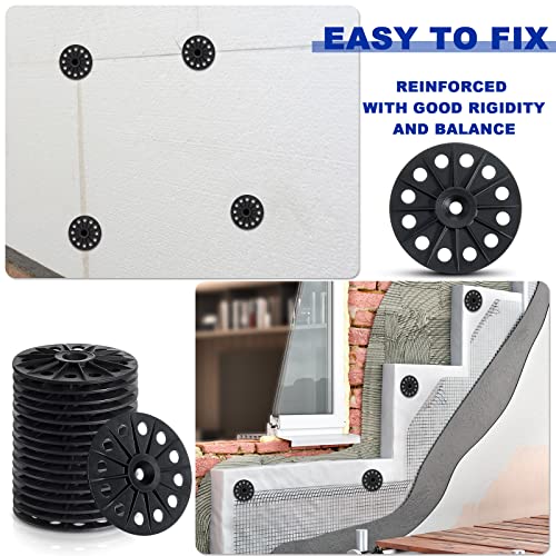 Fabbay 100 Pcs Polypropylene Washers 60 mm for Fixing Supporting Rigid Foam Insulation Panels and Sheets Load Spreading Plastic Washers Flat for Screws and Nail, Black