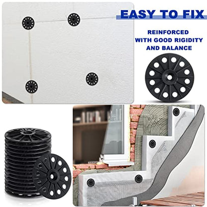 Fabbay 100 Pcs Polypropylene Washers 60 mm for Fixing Supporting Rigid Foam Insulation Panels and Sheets Load Spreading Plastic Washers Flat for Screws and Nail, Black
