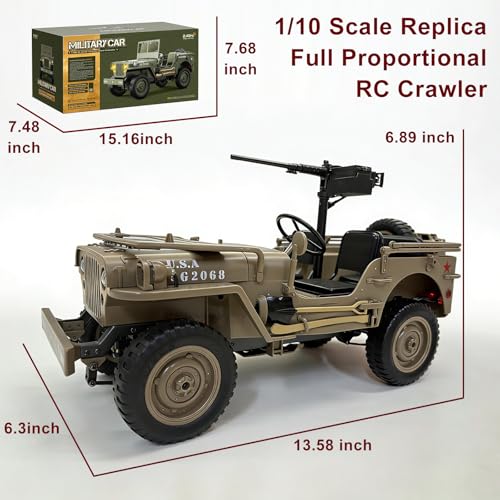 RC Willys Military Jeep 4x4 Rock Crawler Camel | C8815 Army Jeep with Two Batteries & Machine Gun - color: C8815-camel