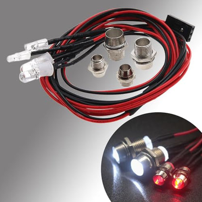 3Pack LED RC Car White Headlights & Red Taillight Kit – RC Lights Kit for 1:10 & 1:8 RC Cars, 4-Light Set with Metal Lamp Cups