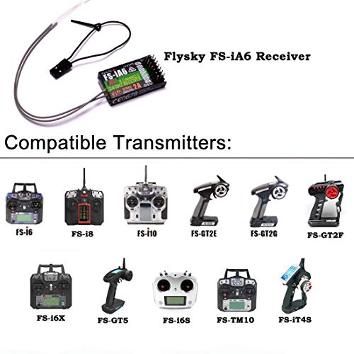 YoungRC Flysky FS-iA6 Receiver 2.4G 6CH Remote Control Receiver with Double Antenna Compatible FS-i4 i6 i10 GT2E GT2F GT2G Transmitter RC210 (FS-iA6 Receiver)