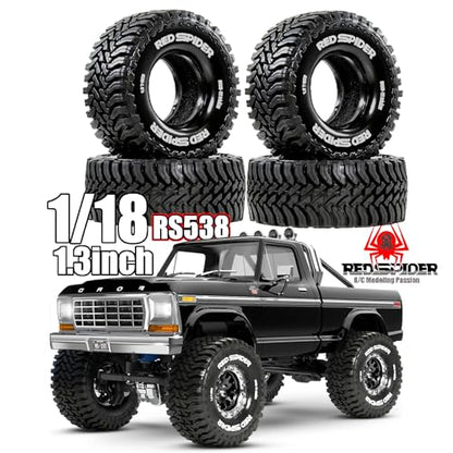 REDSPIDER 1.3" RC Crawler Tires with Foam Inserts, 68mm All Terrain for 1/18 TRX4M FCX18, 1/24 SCX24 AX24 FCX24 Micro Crawler Upgrade Parts, 4PCS (Tires)