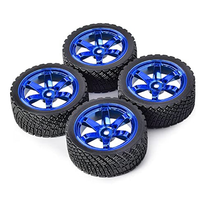 4PCS 65mm RC Rally Car Rubber Tires and 6-Spokes Wheel Rims 12mm Hex Compatible with 1/10 RC On-Road Rally Racing Car HSP Tamiya Sakura HPI WR8 HSP TT02 WLtoys (Blue) - color: Blue