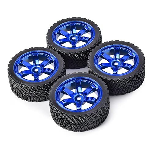 4PCS 65mm RC Rally Car Rubber Tires and 6-Spokes Wheel Rims 12mm Hex Compatible with 1/10 RC On-Road Rally Racing Car HSP Tamiya Sakura HPI WR8 HSP TT02 WLtoys (Blue) - color: Blue