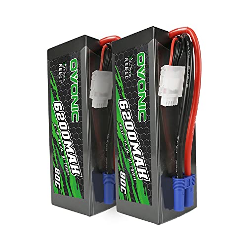 OVONIC 80C 4S 6200mAh 14.8V Lipo Battery with EC5 Connector for arrma 1/5, 1/8 Scale RC Cars and Trucks Buggy Truggy 2pcs