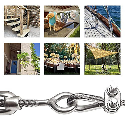 M8 Eye & Eye Turnbuckle, 304 Stainless Steel Turnbuckle Heavy Duty Wire Rope Tension 6 Pcs - style: Eye & Eye-M-8
