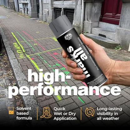 Fox Valley 18oz Marks All Solvent-Based Marking Paint Spray, 12-Pack Aluminum – Long-Lasting, Weather-Resistant Spray Paint for Wet or Dry Surfaces Like Metal, Grass, Concrete, Wood, & More - color: Aluminum