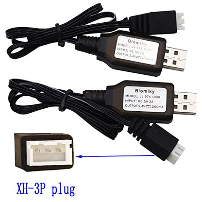 Blomiky 2 Pack 7.4V 1A USB Charge Cable with XH-3P Plug for 2S Lipo Battery with XH-3P Connector / 7.4V 1A USB 2