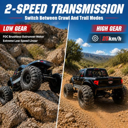 UDIRC UCX1804PRO 1/18 Brushless RC Crawler, 4-Wheel Steering Rock Truck | FOC Outrunner Motor, 2-Speed Transmission, Portal Axles, Hall Effect Radio, RTR 4x4 Off-Road RC Car for Adults - color: Black