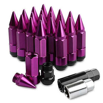 20Pcs Anti Theft Spiked Extended Tuner Wheel/Rims Lug Nuts M12X1.5+Socket (Purple) - color: Purple