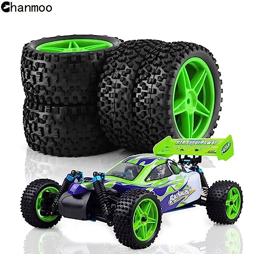 1/10 RC Off Road Tires and Wheels Rims 12mm Hex Set Front and Rear 87mm Rubber Buggy Tyres Foam Inserts for 1:10 Off-Road Car HSP Kyosho HPI Tamiya HSP 94107 94166 94106 94155 4PCS (Black) - color: Black