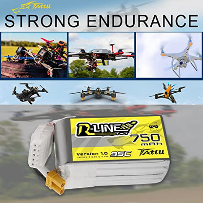 TATTU R-Line 750mAh 14.8V 95C 4S1P Lipo Battery Pack with XT30 Plug