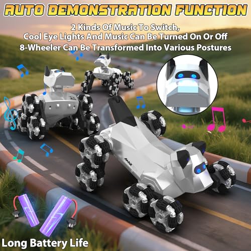 Robot Dog Toy, 2.4 GHz Remote & Gesture Control, RC Stunt Cars with Music Light Eyes 2 Rechargeable Batteries, Toy for Kids Boys Girl Christmas Birthday Gifts