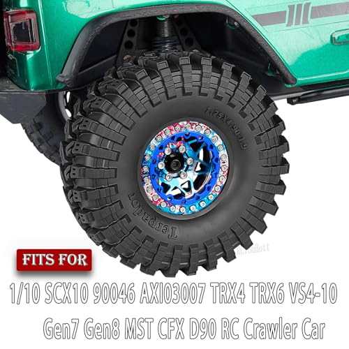 RC 1.9" Beadlock Wheel Tires Set 1.9 Beadlock Wheels and Tires for 1/10 SCX10 90046 AXI03007 TRX4 TRX6 VS4-10 Gen7 Gen8 MST CFX D90 RC Crawler Car,Aluminium 1.9 Rims w/Wheels Ring,Colorful - color: Colorful- (Wheel Tires)