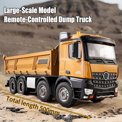 20-Inch Remote Control Dump Truck 12-Channels 1/14 Scale 13 LBS Load Capacity RC Heavy Duty Metal Construction Vehicles Toy for 14y+ Beginners (8-Wheels )