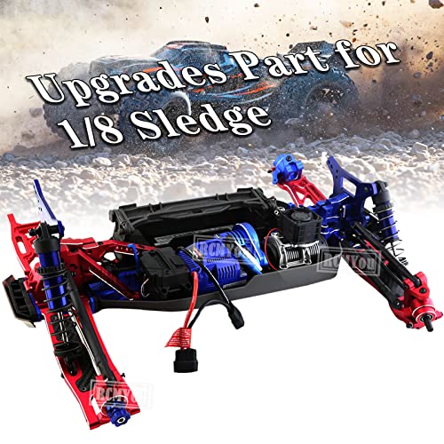 RC Alloy Caster Block & Steering Blocks & Rear Stub Axle Carriers Upgrades Part for 1/8 Sledge 4WD, Hops up for Sledge 4WD Monster Truck #95076-4,Replace #9537,#9532,#9552,Red - color: Red