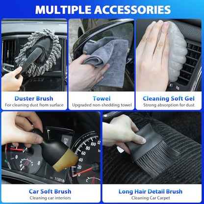 THINKWORK Car Cleaning Kit, Car Vacuum Kit, Gray Car Interior Detailing Kit with 8000PA High Power Vacuum, Including 7Pcs Detailing Brush Set and Bag - color: Gray