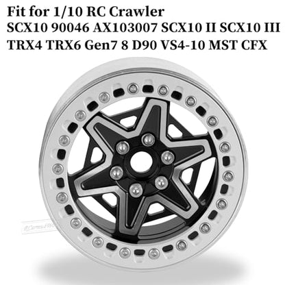 2.2" RC Beadlock Wheels, Aluminum Alloy Rims Compatible with 1/10 SCX10 Capra TRX4 Gen8 Everest Gen7 Pro AMG 6x6 Off-Road Truck,RCarmubWow 2.2 Beadlock Wheel for 1/10 Rock Crawler,Black - color: Black(4pcs)