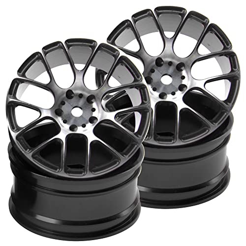 4Pcs Vgoohobby Aluminum Wheel Rims 12mm Hex Hub Width 26mm Compatible with 1/10 Tamiya TT-01 Kyosho RedCat Sakura HSP HPI 1/10 On-Road Racing Touring RC Drift Car (Black) - color: Black
