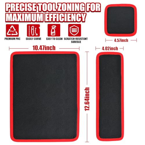 TRULYWIN 4-Pack Magnetic Tool Mat with Pickup Pen, 360° Mirror & Glue Gloves, Parts Holder for Garage/Workshop/Auto Repair – Organize Wrenches, Screws, Bolts, Nuts & Small Metal Parts