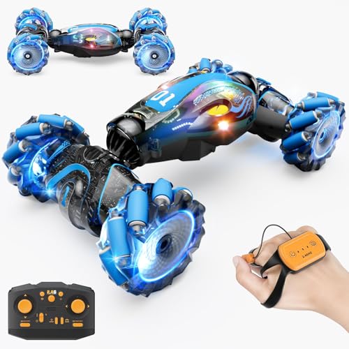 Gigilli Gesture Sensing RC Stunt Car Remote Control Car for Boys 8-12, RC Cars for Kids Twist Drift Toys with Spray Music Lights, Birthday Gifts Boys for Kids Ages 7 9 10 11 13 Years Old - color: Blue