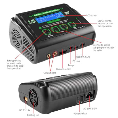 Lipo Battery Charger 150W 10A RC Battery Charger, Balance Fast Charger Discharger for LiPo/Li-ion/Life Battery(1-6s) NiMH/NiCd (1-15s) Pb Battery - color: green
